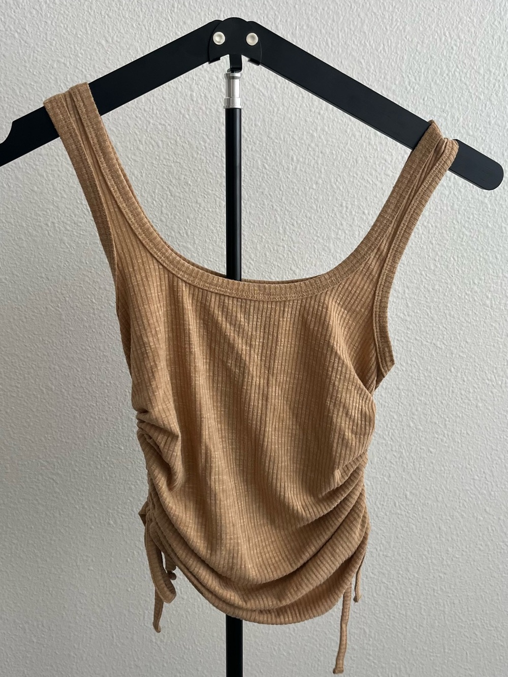 Ribbed Drawstring Tank Top - Camel